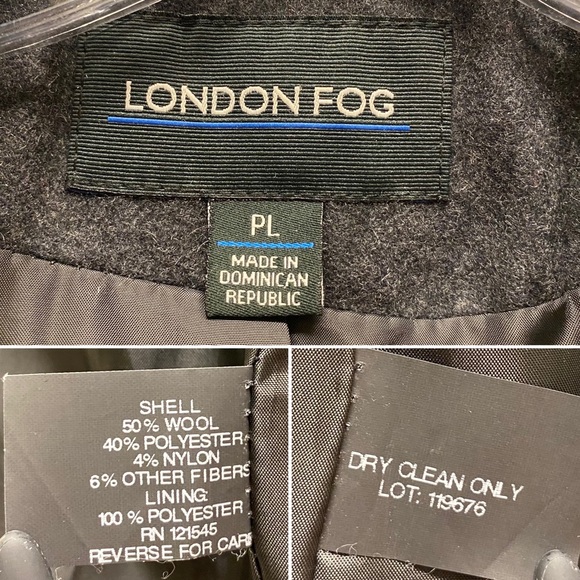 LONDON FOG 3-Button Wool Blend Lined Pea Coat Charcoal Gray Petite Large - Picture 3 of 7
